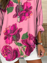 V-Ausschnitt Langarm Geblümt Print Regelmäßig Weit Bluse für Damen