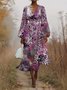 Damen Geblümt Puffärmel Frühling/Herbst Kleid V-Ausschnitt Langarm A-Linien-Kleid
