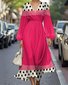 Damen Gestreift Puffärmel Frühling/Herbst Kleid V-Ausschnitt Langarm A-Linien-Kleid