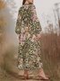 Damen Geblümt Puffärmel Frühling/Herbst Kleid V-Ausschnitt Langarm A-Linien-Kleid