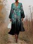 Damen Geblümt Puffärmel Frühling/Herbst Kleid V-Ausschnitt Langarm A-Linien-Kleid