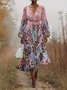 Damen Geblümt Puffärmel Frühling/Herbst Kleid V-Ausschnitt Langarm A-Linien-Kleid