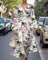 Damen Geblümt Puffärmel Frühling/Herbst Kleid V-Ausschnitt Langarm A-Linien-Kleid