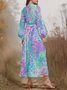 Damen Geblümt Puffärmel Frühling/Herbst Kleid V-Ausschnitt Langarm A-Linien-Kleid