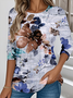 Lässig Geblümt Rundhals Langarm T-Shirt
