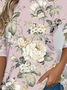Lässig Geblümt Rundhals Langarm T-Shirt
