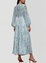 Damen Gestreift Puffärmel Frühling/Herbst Kleid V-Ausschnitt Langarm A-Linien-Kleid