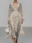 Damen Geblümt Puffärmel Frühling/Herbst Kleid V-Ausschnitt Langarm A-Linien-Kleid