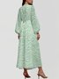 Damen Geblümt Puffärmel Frühling/Herbst Kleid V-Ausschnitt Langarm A-Linien-Kleid