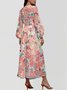 Damen Geblümt Puffärmel Frühling/Herbst Kleid V-Ausschnitt Langarm A-Linien-Kleid