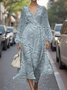 Damen Geblümt Puffärmel Frühling/Herbst Kleid V-Ausschnitt Langarm A-Linien-Kleid