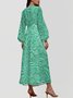 Damen Geblümt Puffärmel Frühling/Herbst Kleid V-Ausschnitt Langarm A-Linien-Kleid