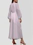 Damen Gestreift Puffärmel Frühling/Herbst Kleid V-Ausschnitt Langarm A-Linien-Kleid