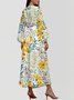 Damen Geblümt Puffärmel Frühling/Herbst Kleid V-Ausschnitt Langarm A-Linien-Kleid