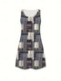 Damen Geometrisch Sommer Kleid V-Ausschnitt Ärmellos A-Linien-Kleid