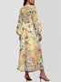 Damen Geblümt Puffärmel Frühling/Herbst Kleid V-Ausschnitt Langarm A-Linien-Kleid