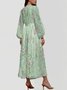 Damen Gestreift Puffärmel Frühling/Herbst Kleid V-Ausschnitt Langarm A-Linien-Kleid