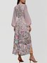 Damen Geblümt Puffärmel Frühling/Herbst Kleid V-Ausschnitt Langarm A-Linien-Kleid