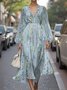 Damen Gestreift Puffärmel Frühling/Herbst Kleid V-Ausschnitt Langarm A-Linien-Kleid