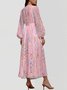 Damen Gestreift Puffärmel Frühling/Herbst Kleid V-Ausschnitt Langarm A-Linien-Kleid