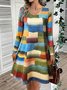 Damen Geometrisch Frühling/Herbst Kleid V-Ausschnitt Langarm A-Linien-Kleid