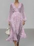 Damen Geblümt Puffärmel Frühling/Herbst Kleid V-Ausschnitt Langarm A-Linien-Kleid