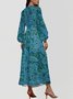 Damen Geblümt Puffärmel Frühling/Herbst Kleid V-Ausschnitt Langarm A-Linien-Kleid