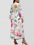 Damen Geblümt Puffärmel Frühling/Herbst Kleid V-Ausschnitt Langarm A-Linien-Kleid
