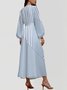 Damen Gestreift Puffärmel Frühling/Herbst Kleid V-Ausschnitt Langarm A-Linien-Kleid