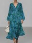 Damen Geblümt Puffärmel Frühling/Herbst Kleid V-Ausschnitt Langarm A-Linien-Kleid