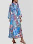 Damen Geblümt Puffärmel Frühling/Herbst Kleid V-Ausschnitt Langarm A-Linien-Kleid