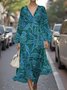 Damen Geblümt Puffärmel Frühling/Herbst Kleid V-Ausschnitt Langarm A-Linien-Kleid