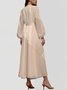 Damen Gestreift Puffärmel Frühling/Herbst Kleid V-Ausschnitt Langarm A-Linien-Kleid