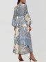 Damen Paisley Puffärmel Frühling/Herbst Kleid V-Ausschnitt Langarm A-Linien-Kleid