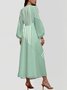 Damen Gestreift Puffärmel Frühling/Herbst Kleid V-Ausschnitt Langarm A-Linien-Kleid