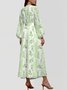 Damen Gestreift Puffärmel Frühling/Herbst Kleid V-Ausschnitt Langarm A-Linien-Kleid