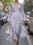Damen Geblümt Puffärmel Frühling/Herbst Kleid V-Ausschnitt Langarm A-Linien-Kleid