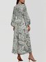Damen Geblümt Puffärmel Frühling/Herbst Kleid V-Ausschnitt Langarm A-Linien-Kleid