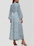 Damen Geblümt Puffärmel Frühling/Herbst Kleid V-Ausschnitt Langarm A-Linien-Kleid
