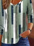 Lässig Geometrisch V-Ausschnitt Langarm T-Shirt