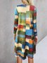 Damen Geometrisch Frühling/Herbst Kleid V-Ausschnitt Langarm A-Linien-Kleid