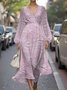 Damen Geblümt Puffärmel Frühling/Herbst Kleid V-Ausschnitt Langarm A-Linien-Kleid