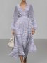 Damen Geblümt Puffärmel Frühling/Herbst Kleid V-Ausschnitt Langarm A-Linien-Kleid