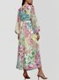 Damen Geblümt Puffärmel Frühling/Herbst Kleid V-Ausschnitt Langarm A-Linien-Kleid