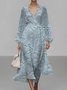 Damen Geblümt Puffärmel Frühling/Herbst Kleid V-Ausschnitt Langarm A-Linien-Kleid
