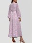 Damen Geblümt Puffärmel Frühling/Herbst Kleid V-Ausschnitt Langarm A-Linien-Kleid
