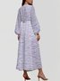 Damen Geblümt Puffärmel Frühling/Herbst Kleid V-Ausschnitt Langarm A-Linien-Kleid