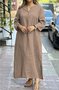 Damen Unifarben Frühling/Herbst Kleid V-Ausschnitt Langarm A-Linien-Kleid