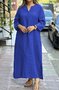 Damen Unifarben Frühling/Herbst Kleid V-Ausschnitt Langarm A-Linien-Kleid
