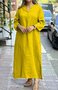 Damen Unifarben Frühling/Herbst Kleid V-Ausschnitt Langarm A-Linien-Kleid
